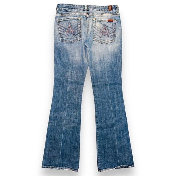 D10 Vintage Y2K 7FAM 7 For All Mankind A Pocket Flare Jeans Low Rise Size 27 - Picture 1 of 7